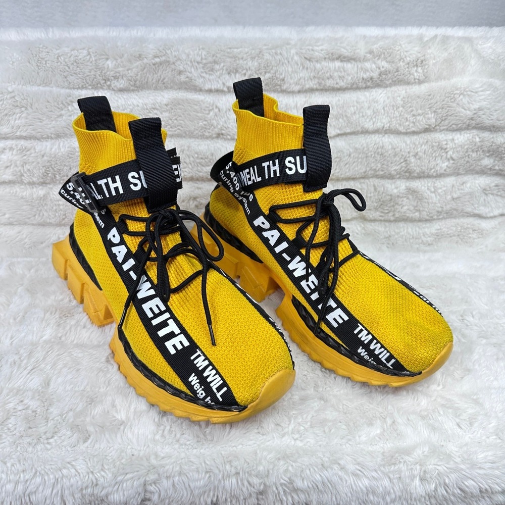 Pai-Weite Mens High Top Sock Sneakers Yellow‎ Graphic Chunky Sole 44/11